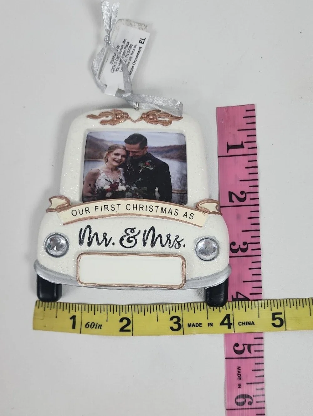 Mr. & Mrs. First Christmas Photo Ornament - White